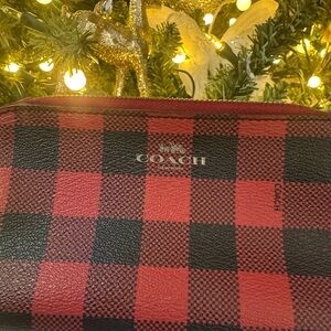 Coach Red and Black Plaid Cosmetic case